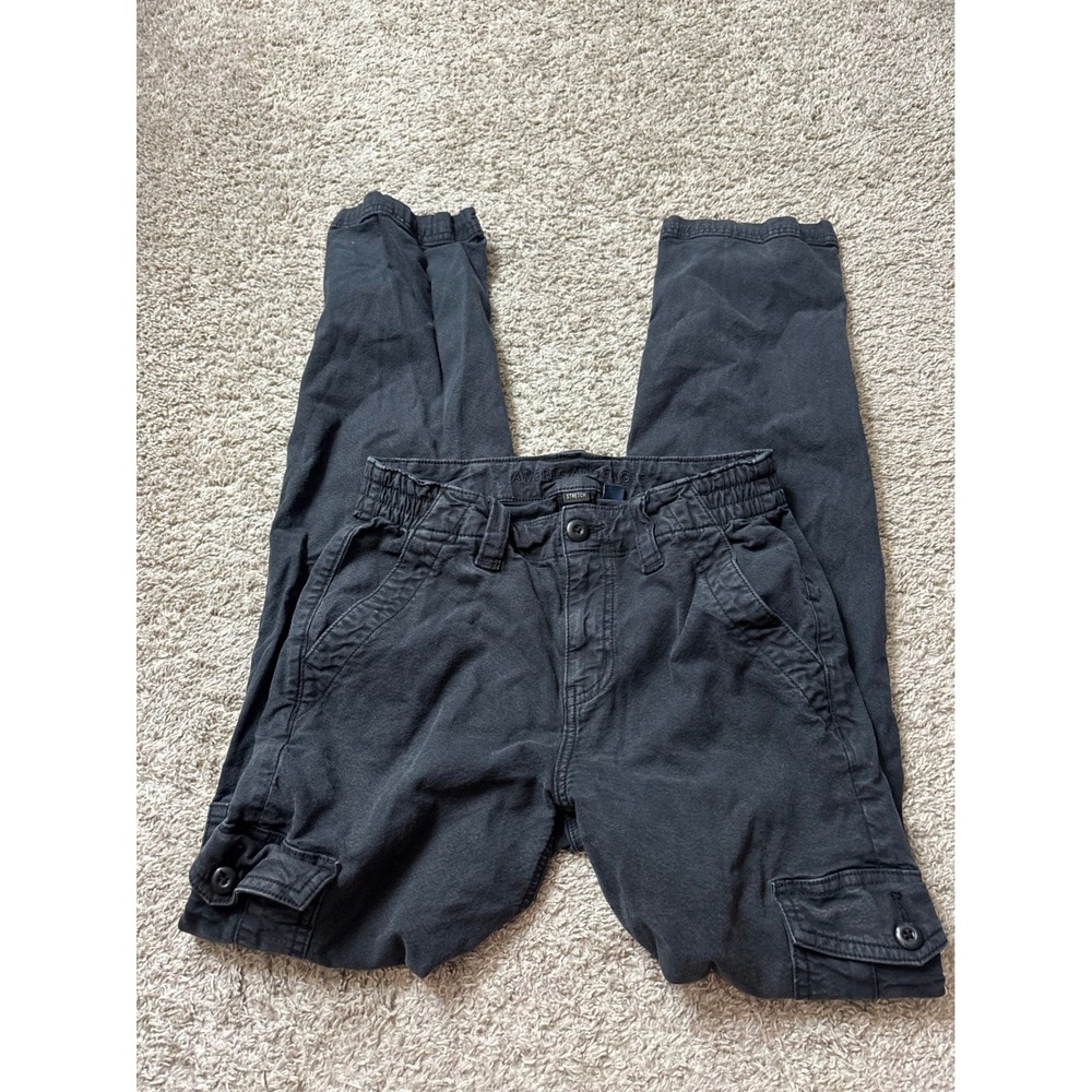 American Eagle Cargo Jogger Pants Washed Black Stretch Size 00 Regular